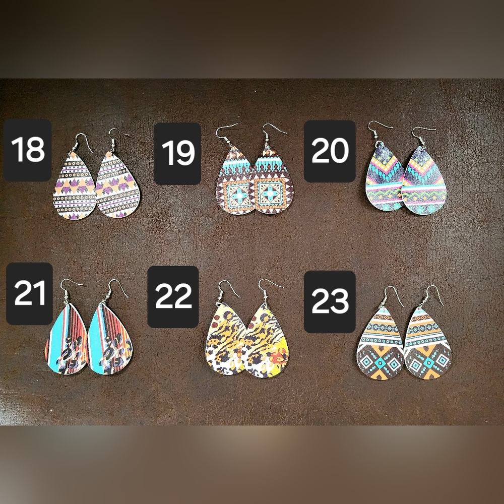 Turquoise Marbled Teardrop Leatherette Earrings - Classic Women’s Hair Accessory - Picture 3 of 3